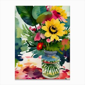 Watercolor Flowers In A Vase Canvas Print