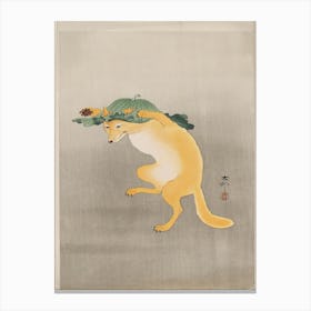 Dancing Fox With Lotus Leaf Hat (1910), Ohara Koson Canvas Print