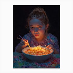Girl Eats Noodles Canvas Print
