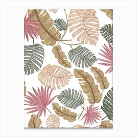 Nature Color Hand Drawn Tropical Leaves Pattern Canvas Print