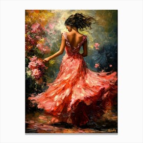 Woman In A Red Dress, Impressionist Oil Painting – Inspired by Claude Monet Canvas Print