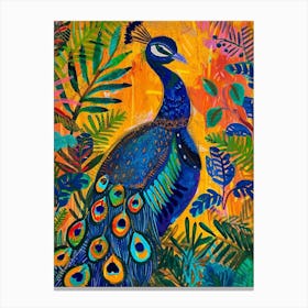 Peacock With Tropical Plants Gouache Painting Canvas Print