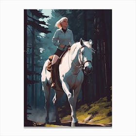 Girl On White Horse Canvas Print