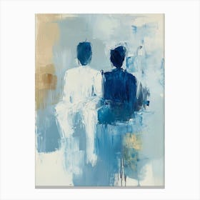 Two Figures In A White And Blue Colour Scheme Are Depicted In An Abstract Oil Painting Canvas Print