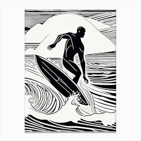 Linocut Black And White Surfer On A Wave art, surfing art, 254 Canvas Print