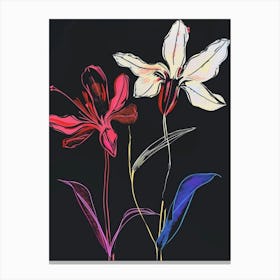 Neon Flowers On Black Cyclamen 4 Canvas Print
