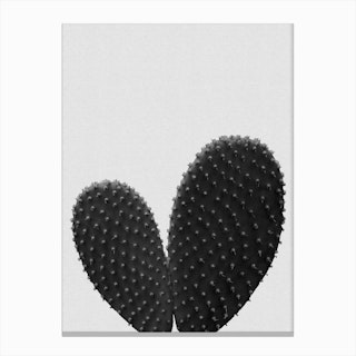 Heart Cactus Black & White Canvas Print