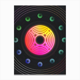 Neon Geometric Glyph in Pink and Yellow Circle Array on Black n.0266 Canvas Print