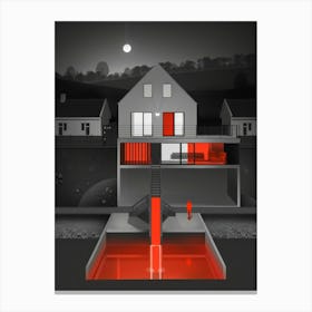 Red House At Night Canvas Print