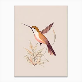 Hummingbird In A Garden Retro Minimal 1 Canvas Print