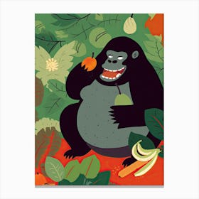 Gorilla Art Eating Fruits Cartoon Illustration 4 Canvas Print