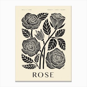 Rustic June Birth Flower Rose Black Cream Canvas Print