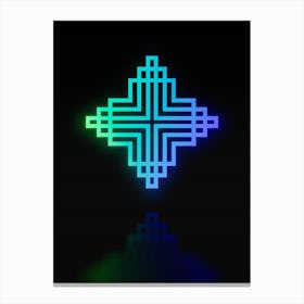 Neon Blue and Green Abstract Geometric Glyph on Black n.0157 Canvas Print