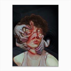 Girl With A Monster On Her Face Canvas Print