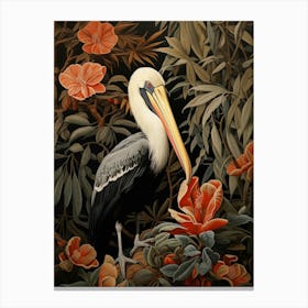 Dark And Moody Botanical Pelican 2 Canvas Print