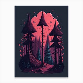 A Fantasy Forest At Night In Red Theme 56 Canvas Print