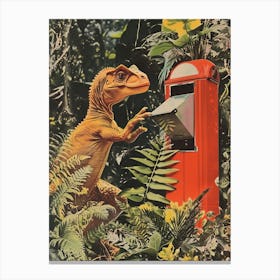 Dinosaur At The Postbox Retro Collage 2 Canvas Print