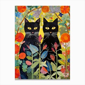 Two Black Cats In A Wildflower Garden Canvas Print
