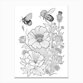 Flower With Bees 3 William Morris Style Canvas Print