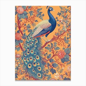 Orange Peacock Floral Wallpaper 2 Canvas Print