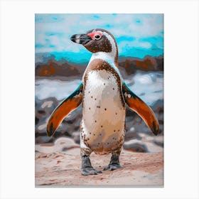 Galapagos Penguin Isabela Island Colour Block Painting 3 Canvas Print