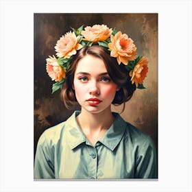 Girl With Flowers In Her Hair Canvas Print