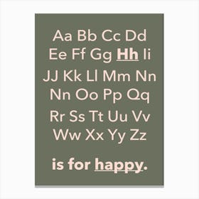 Abc Alphabet Happy Children's Sage Canvas Print