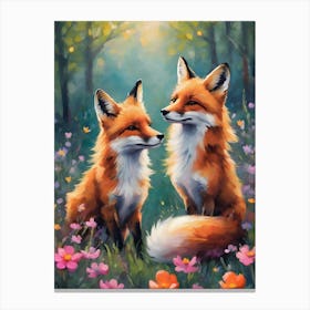 Foxes in Love in Spring Canvas Print