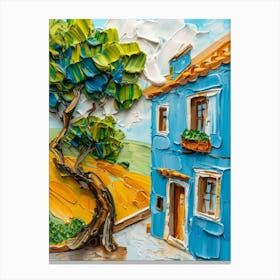 Blue House With Tree 2 Canvas Print