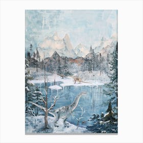 Dinosaur In An Icy Landscape Painting 1 Canvas Print