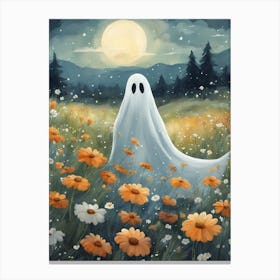 Sheet Ghost In A Field Of Flowers Painting (16) Canvas Print