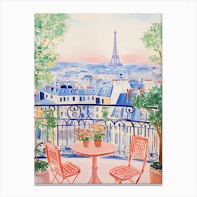 Paris Balcony Eiffel Tower View Watercolor Canvas Print