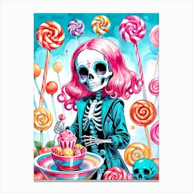 Cute Skeleton Candy Halloween Painting (4) Canvas Print