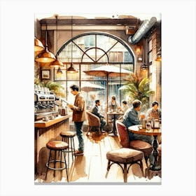 Coffee Shop Watercolor Painting Canvas Print