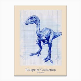 Oviraptor Dinosaur Blue Print Style Sketch Poster Canvas Print