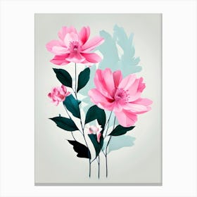 Pink Flowers On A Gray Background Canvas Print