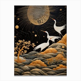 Cranes In The Moonlight Canvas Print