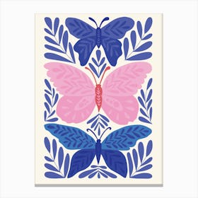 Pink And Blue Butterflies Print Canvas Print