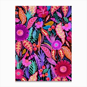 Neon Bloom - Black Pink Canvas Print