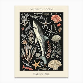 Mako Shark Seascape Black Background Illustration 2 Poster Canvas Print