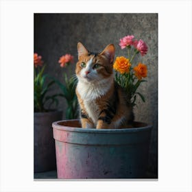 Cat In Flower Pot Canvas Print