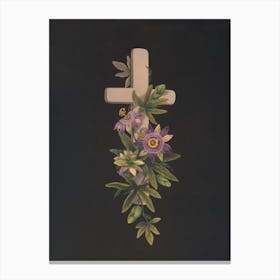 Gravestone With Passion Flowers Vintage Canvas Print