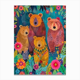 Colourful Floral Bear Family Canvas Print