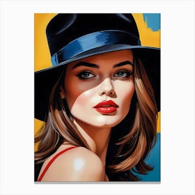 Woman Portrait With Hat Pop Art (46) Canvas Print