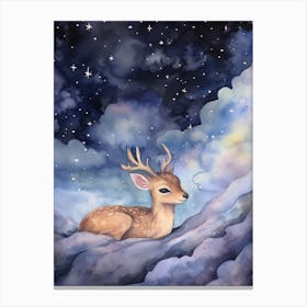 Baby Deer Sleeping In The Clouds Canvas Print