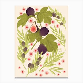 Figs And Olives With Flowers Illustration Canvas Print