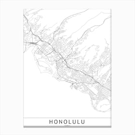 Honolulu White Map Canvas Print