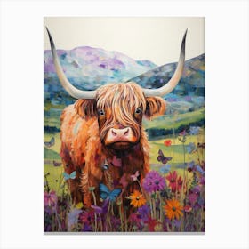 Patchwork Illustration Of A Highland Cow 1 Canvas Print