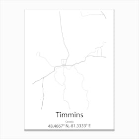 Timmins,Canada Minimalist Map Canvas Print