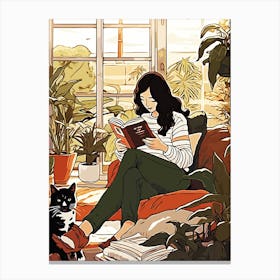 Girl Reading A Book aesthetic Canvas Print